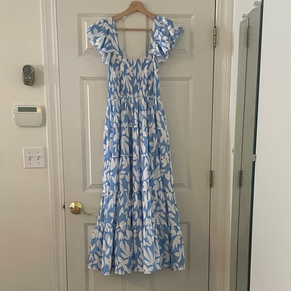 Blue and White Floral Maxi Dress